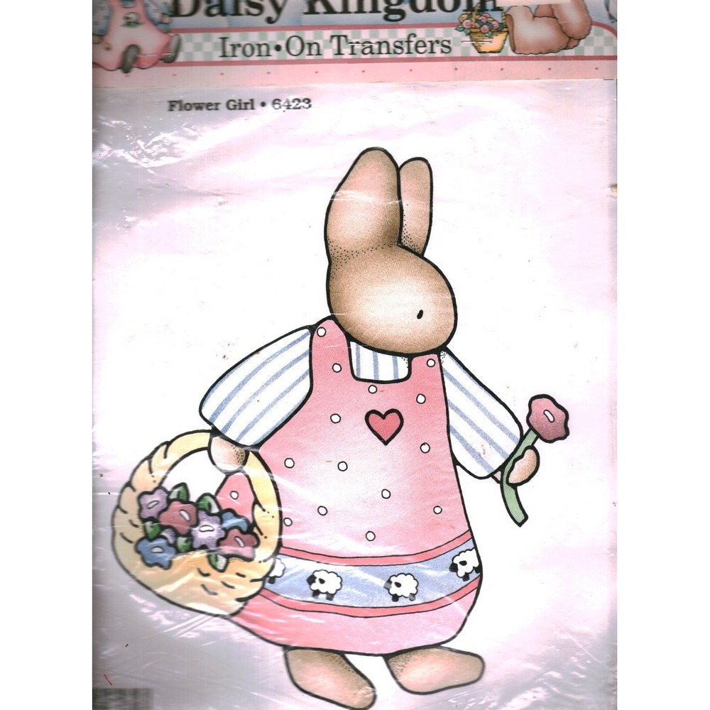 Daisy Kingdom Iron On Transfer Flower Girl Bunny Rabbit 6423 Vintage Craft Pink